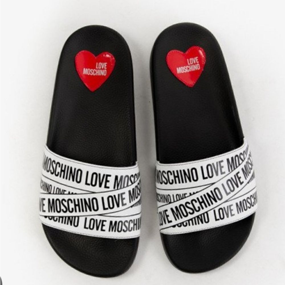 Love Moschino Women Black & White  Open Back Sandals Size 37